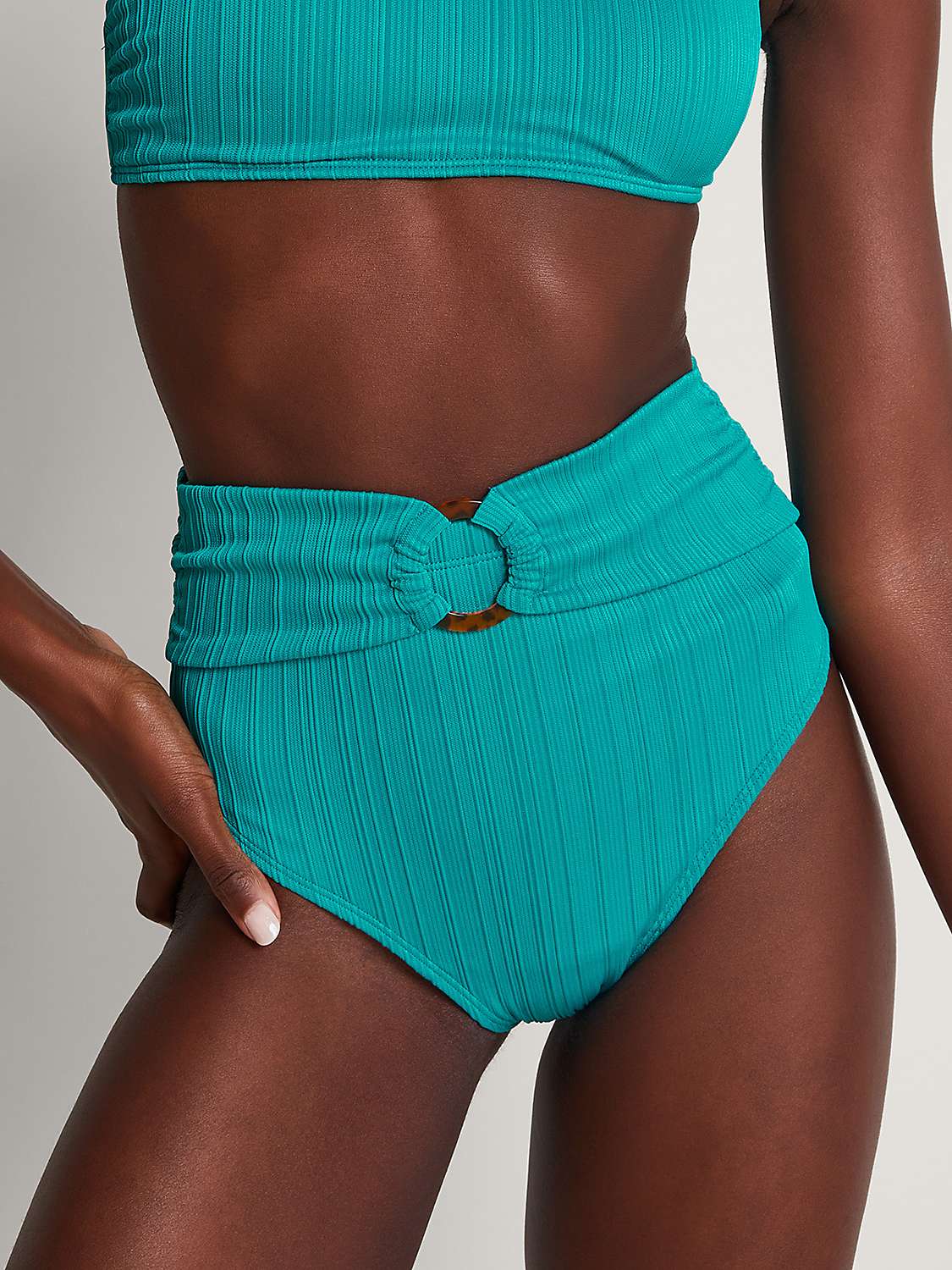 Buy Monsoon Tori Textured High Waist Bikini Bottoms, Turquoise Online at johnlewis.com