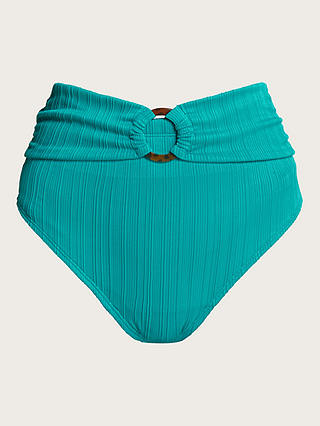 Monsoon Tori Textured High Waist Bikini Bottoms, Turquoise