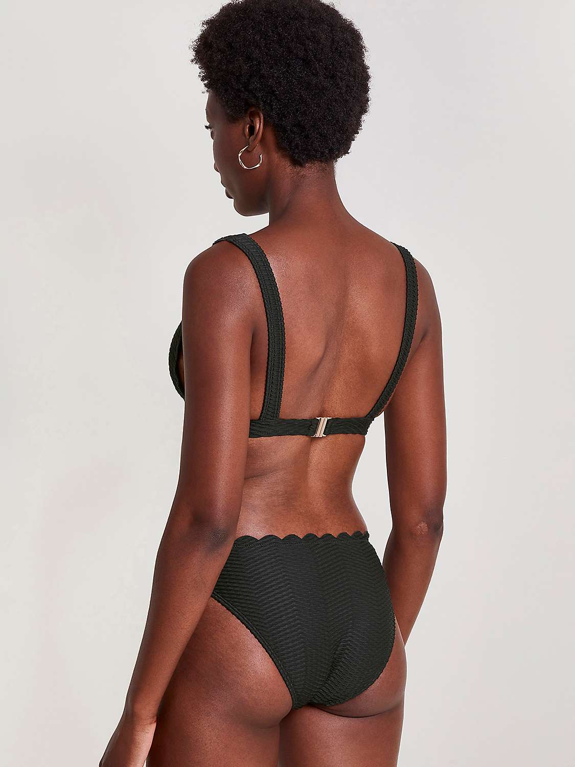 Buy Monsoon Una Scallop Trim Textured Bikini Top, Black Online at johnlewis.com