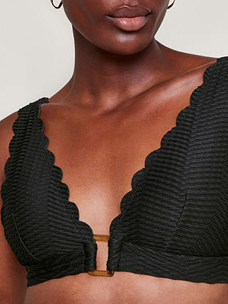 Monsoon Una Scallop Trim Textured Bikini Top, Black
