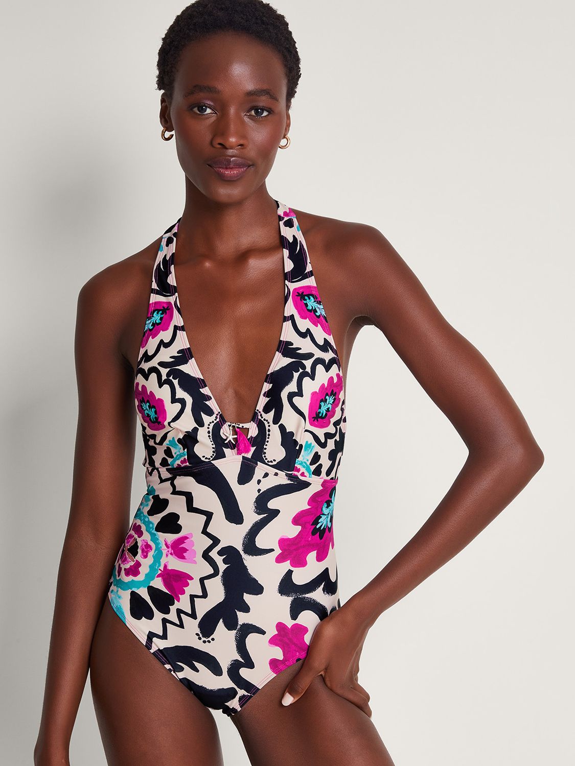 Shop Floral Print Halter Neck Bikini Bra with Tassel Detail and Tie Ups  Online
