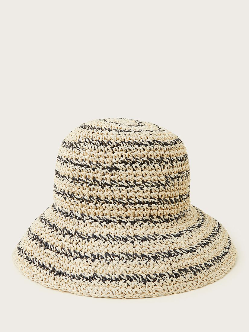Monsoon Crochet Summer Hat, Natural/Black, One Size