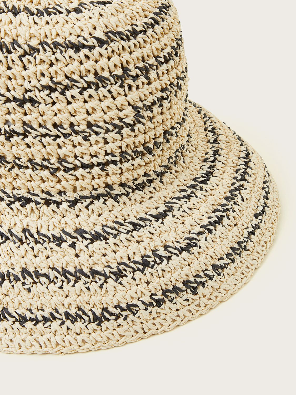 Monsoon Crochet Summer Hat, Natural/Black, One Size