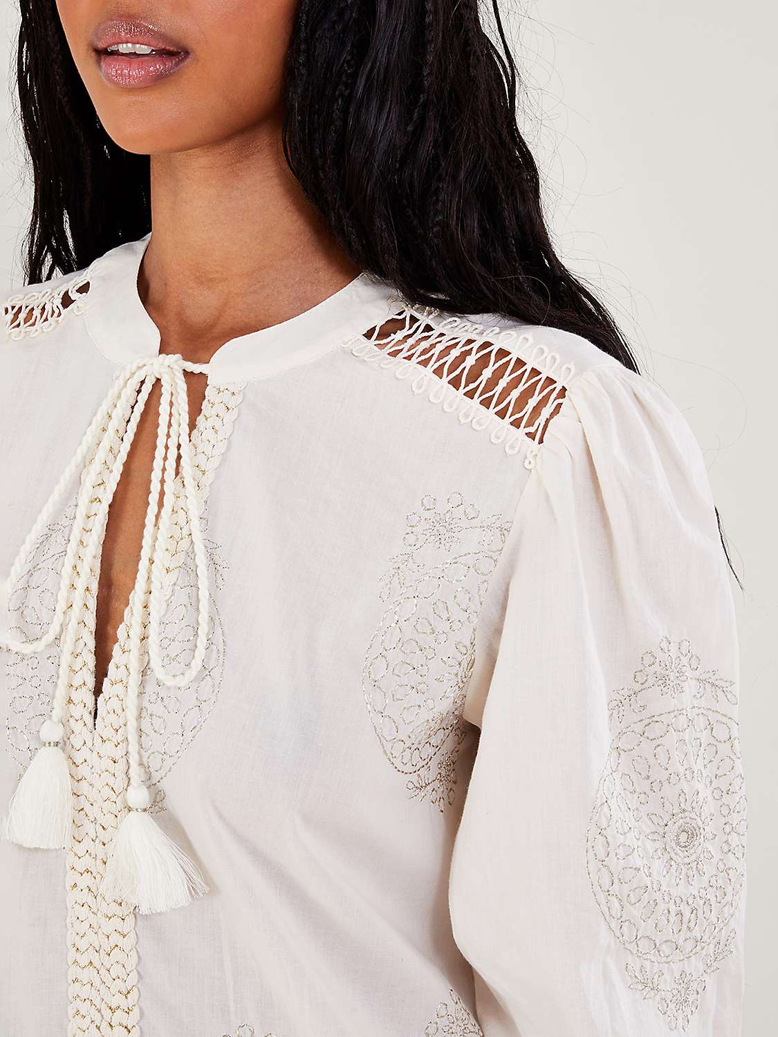 Buy Monsoon Penny Embroided Kaftan Tiered Dress, Ivory Online at johnlewis.com