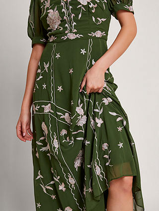 Monsoon Grace Embroided Midi Dress, Green