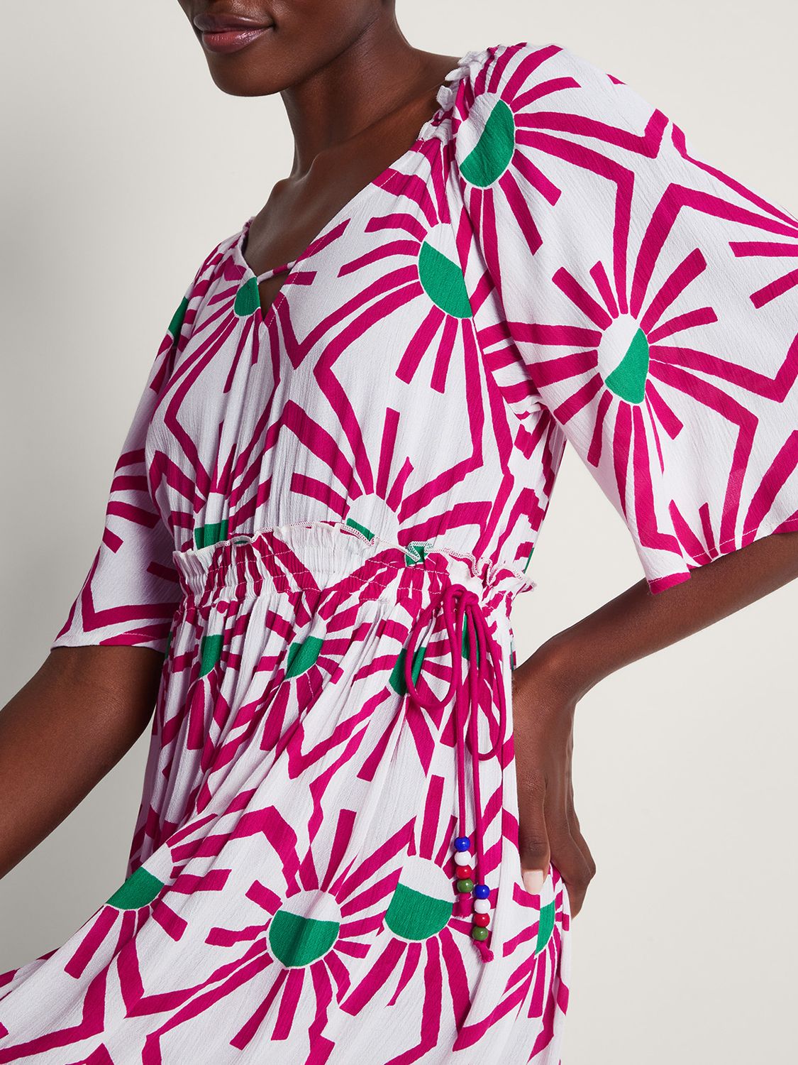 Buy Monsoon Zamora Geometric Sun Print Tiered Midi Dress, Pink/Multi Online at johnlewis.com