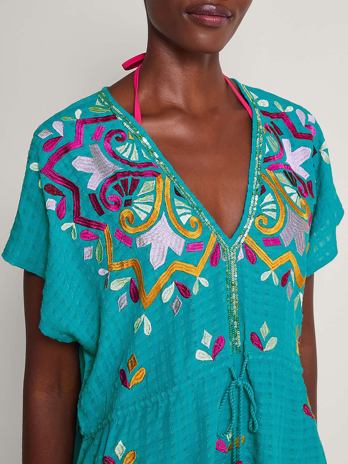 Buy Monsoon Bonita Embroidered Kaftan Dress, Turquoise Online at johnlewis.com
