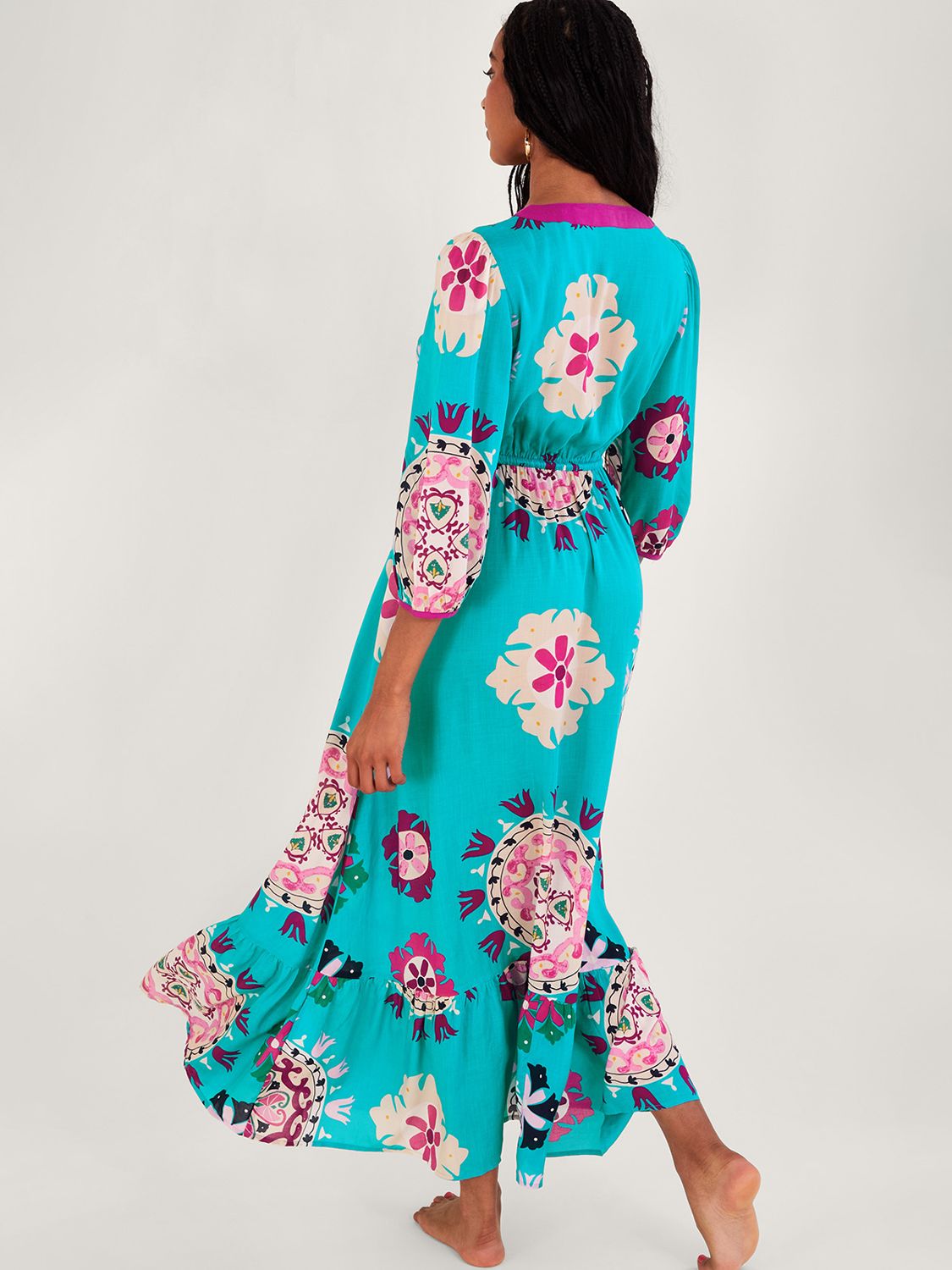 Monsoon Bonita Geometric Print Dress, Turquoise, S