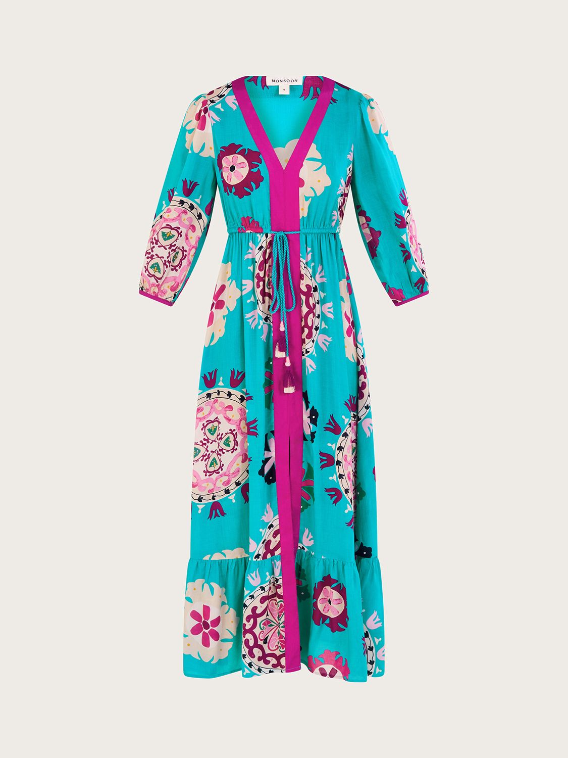 Monsoon Bonita Geometric Print Dress, Turquoise, S
