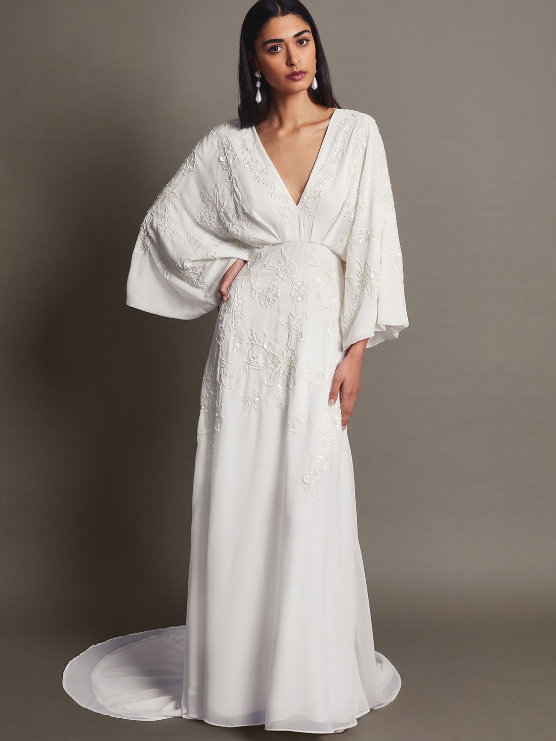 Monsoon Camilla Embroided Wedding Dress, Ivory, 6