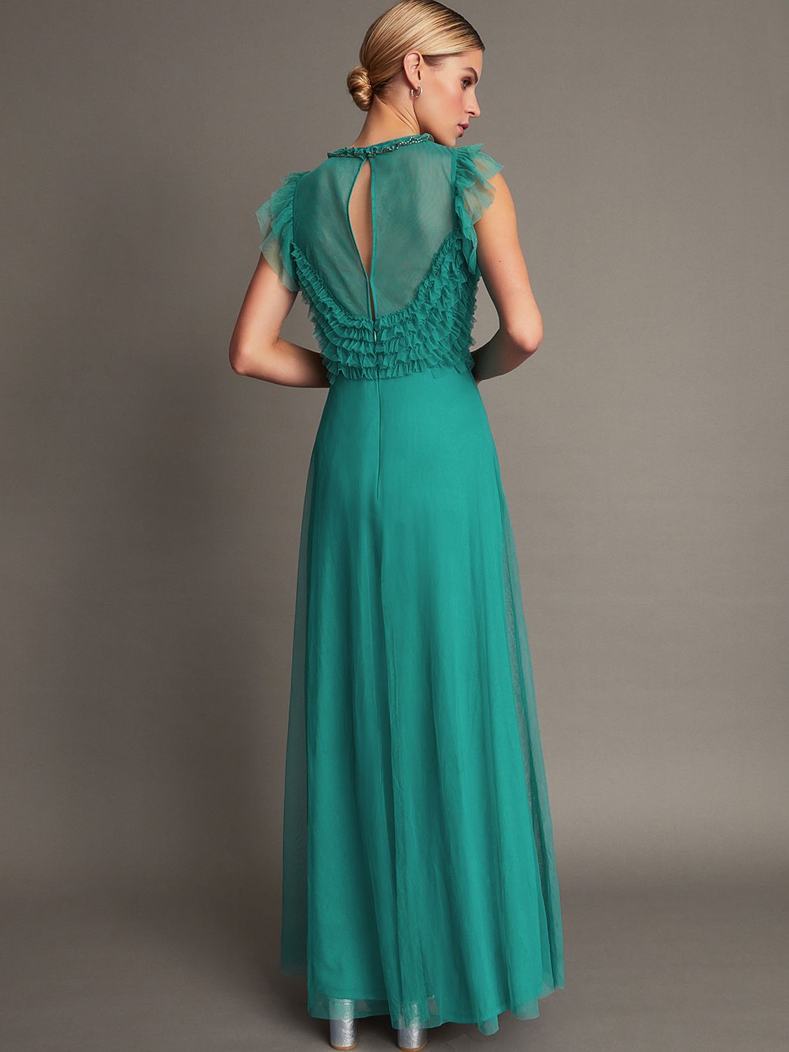 Buy Monsoon Irina Embelished Ruffle Maxi Dress, Green Online at johnlewis.com