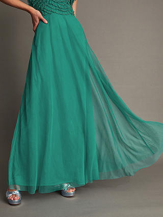Monsoon Irina Embelished Ruffle Maxi Dress, Green