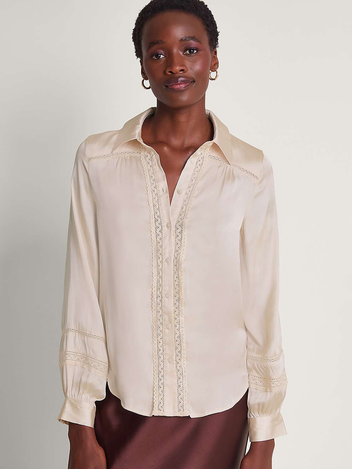 Buy Monsoon Alma Satin lace Shirt, Ivory Online at johnlewis.com