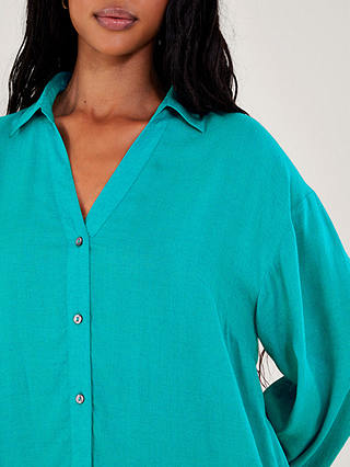 Monsoon Esme Linen Blend Beach Shirt Dress, Turquoise