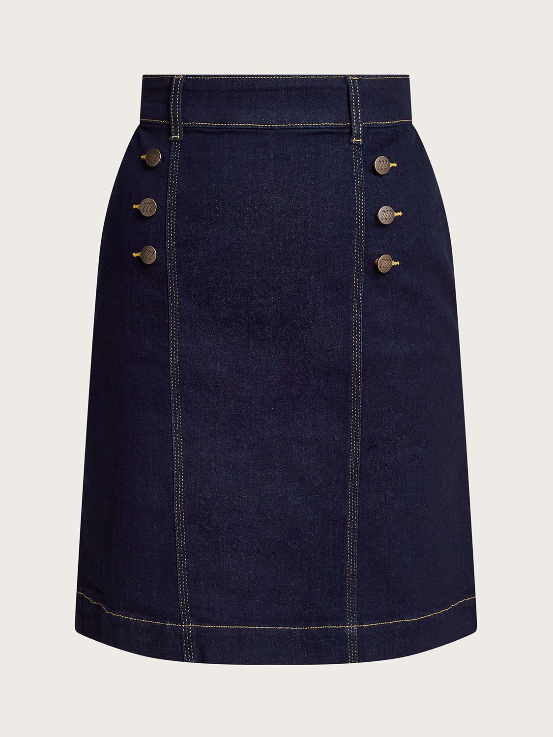 Monsoon Rosa Button Detail Mini Skirt, Indigo, 8
