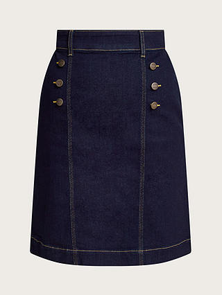Monsoon Rosa Button Detail Mini Skirt, Indigo