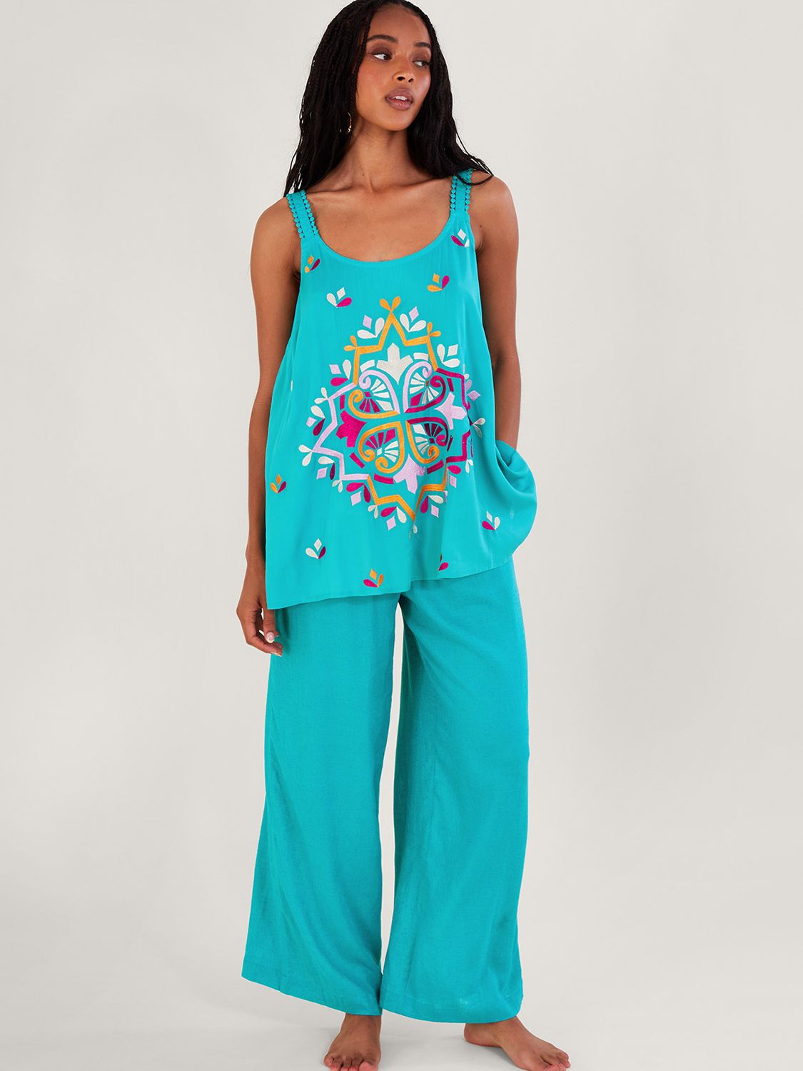 Buy Monsoon Bonita Embroidered Camisole Top, Turquoise Online at johnlewis.com