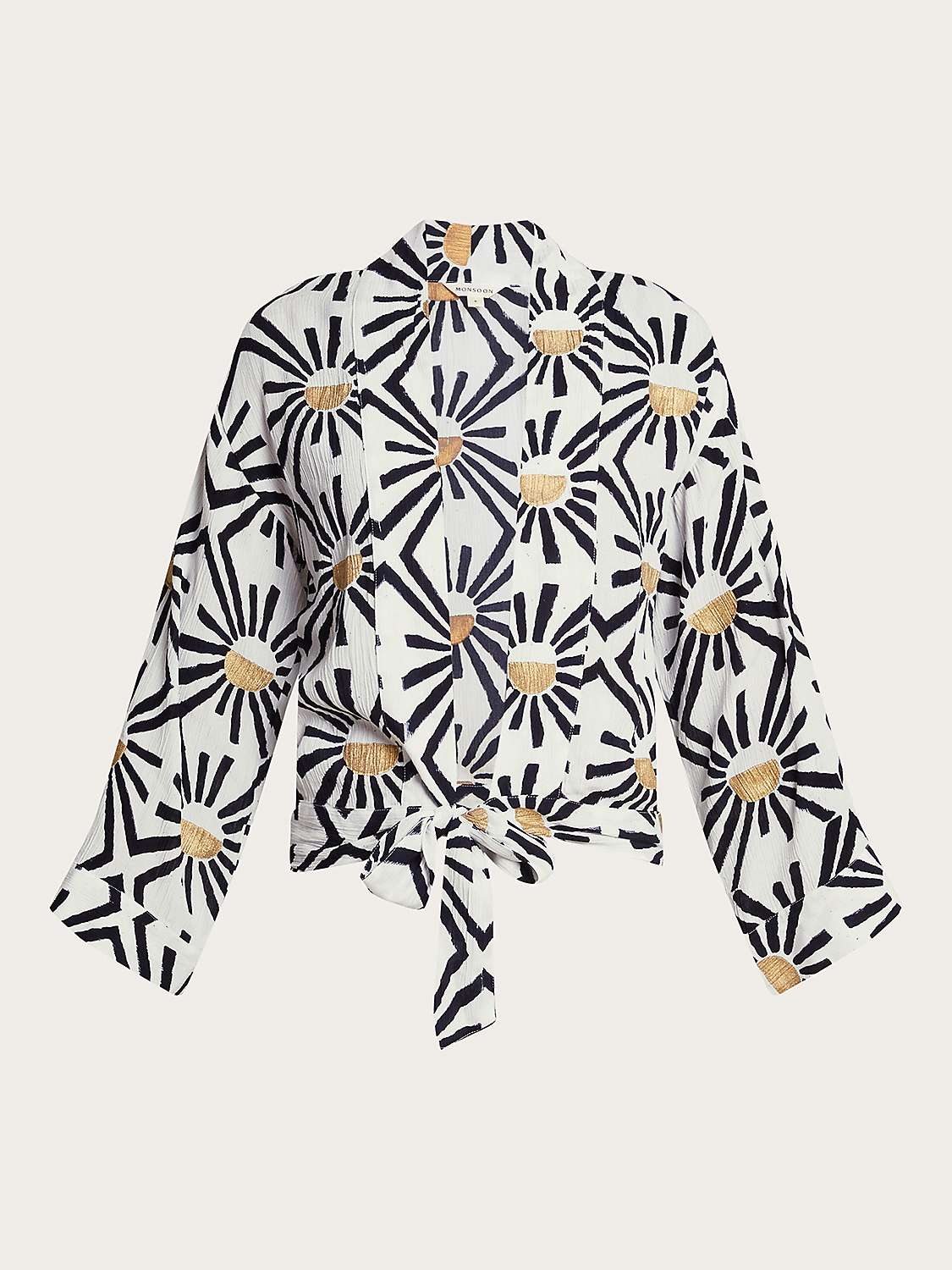 Buy Monsoon Zamora Geometric Sun Print Tie Front Top, White/Multi Online at johnlewis.com