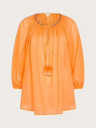 Monsoon Amy Sheer Tie Neck Top, Orange