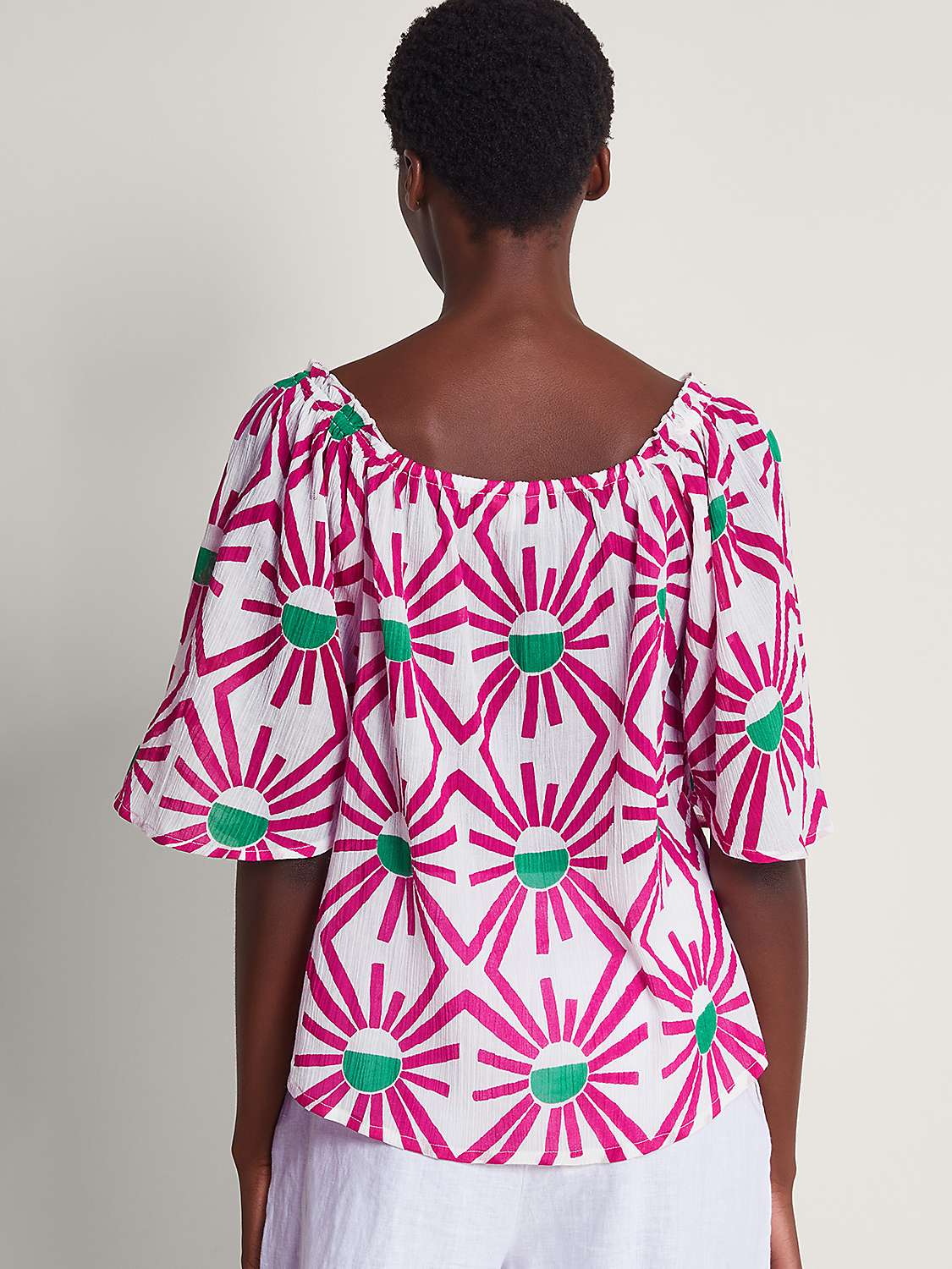 Buy Monsoon Zamora Geometric Print Cotton Top, Pink/Multi Online at johnlewis.com