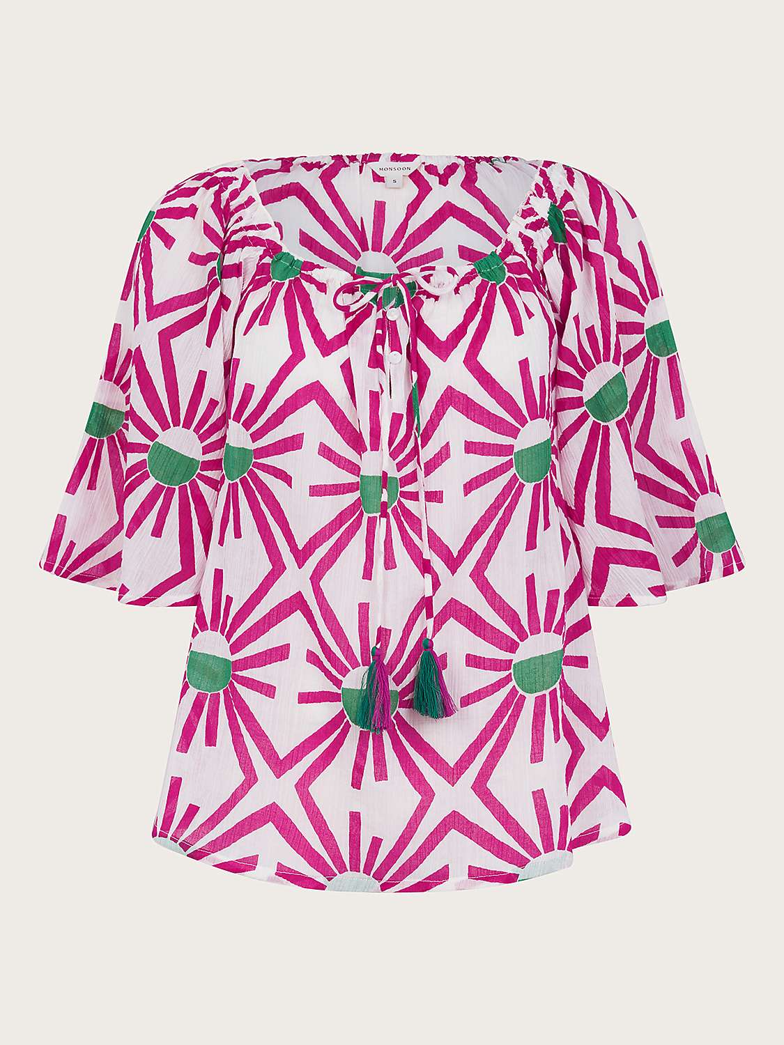 Buy Monsoon Zamora Geometric Print Cotton Top, Pink/Multi Online at johnlewis.com