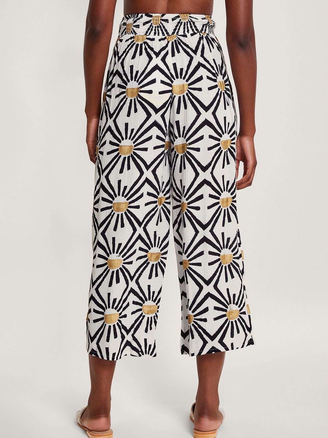 Buy Monsoon Zamora Geometric Sun Print Cropped Trousers, White/Multi Online at johnlewis.com