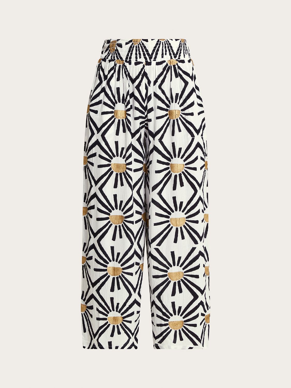 Monsoon Zamora Geometric Sun Print Cropped Trousers, White/Multi, S