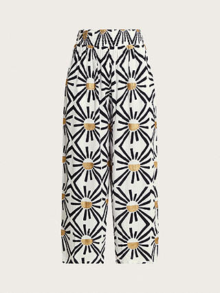 Monsoon Zamora Geometric Sun Print Cropped Trousers, White/Multi