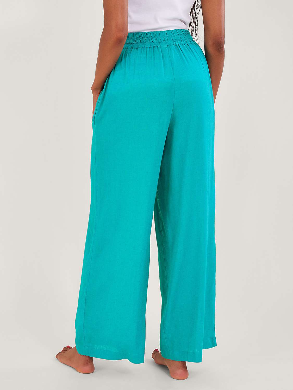 Buy Monsoon Vicki Linen Blend Wide Leg Trousers, Turquoise Online at johnlewis.com