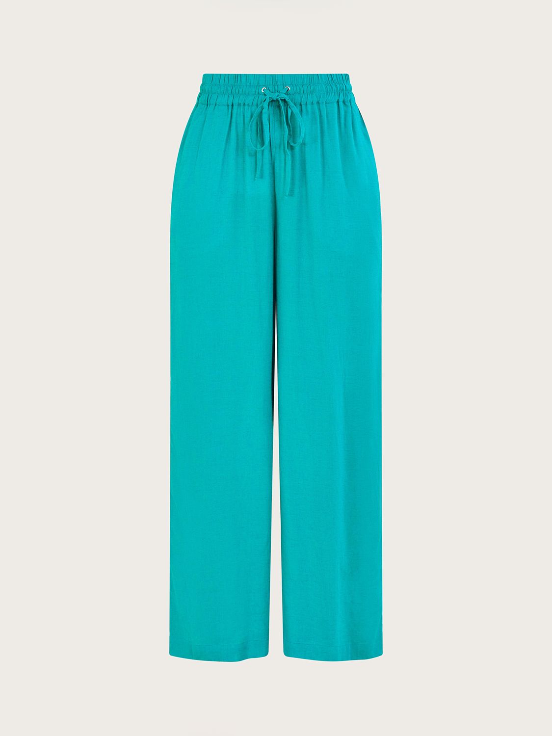 Monsoon Vicki Linen Blend Wide Leg Trousers, Turquoise, S