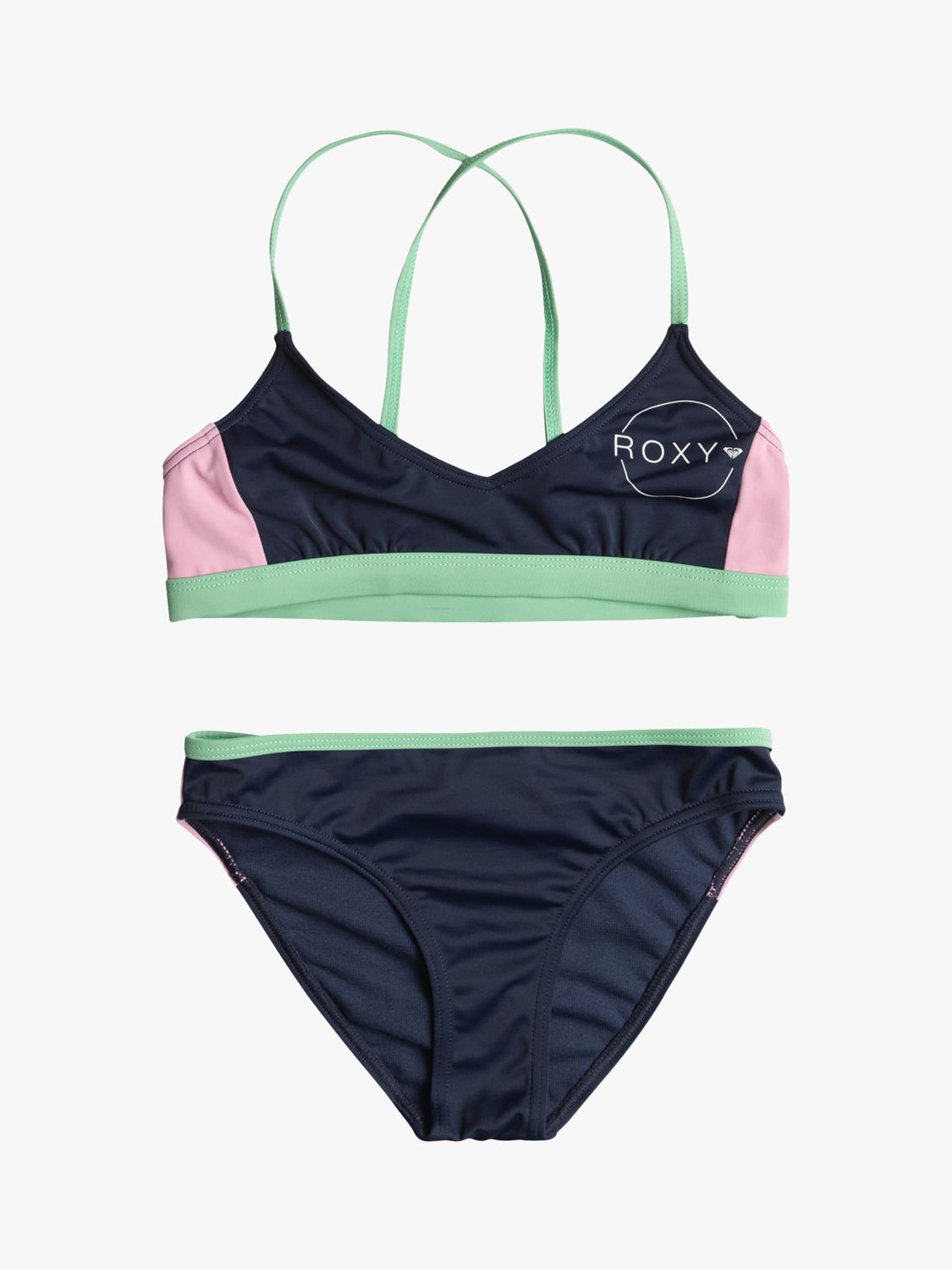 Roxy Kids' Ilacabo Collection Athletic Two-Piece Bikini Set, Naval Academy, 16 years