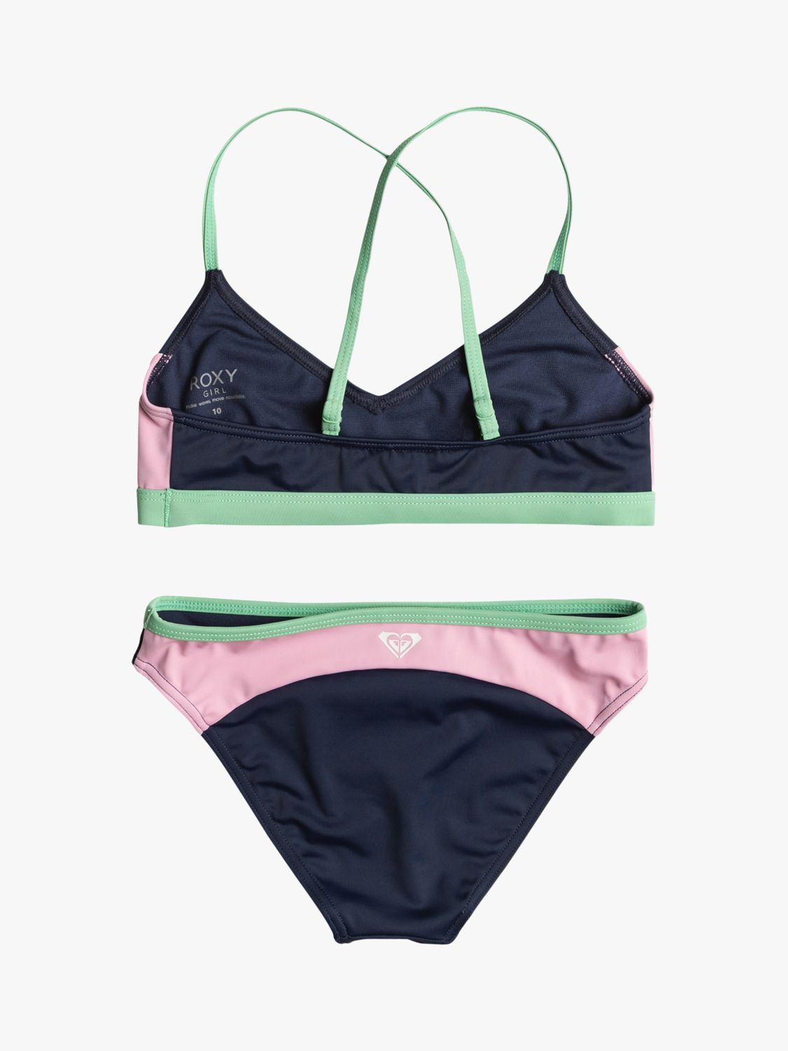 Roxy Kids' Ilacabo Collection Athletic Two-Piece Bikini Set, Naval Academy, 16 years