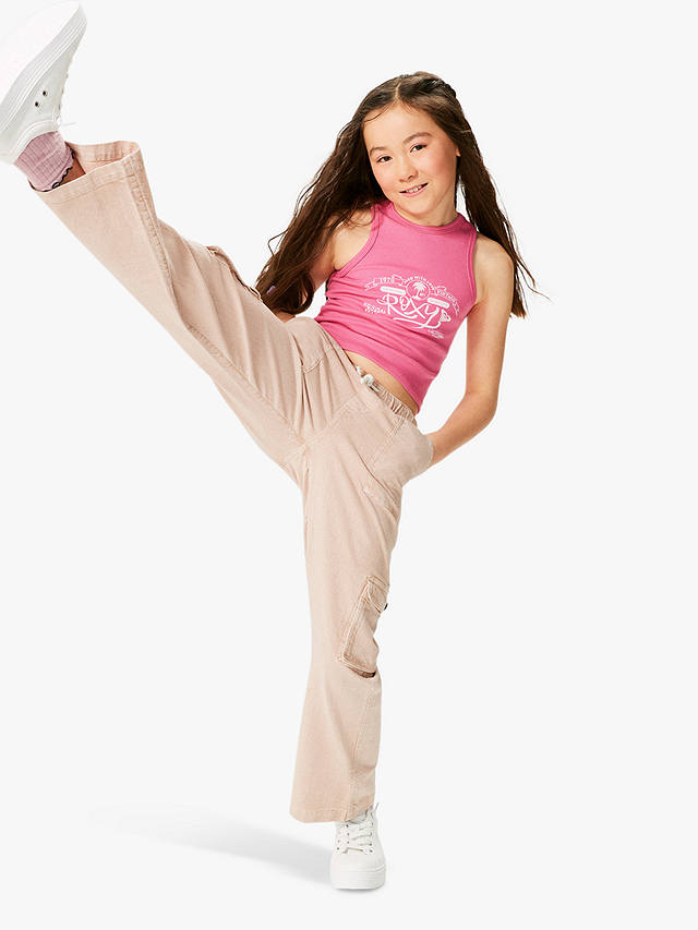 Roxy Kids' Precious High Waist Drawcord Cargo Trousers, Warm Taupe