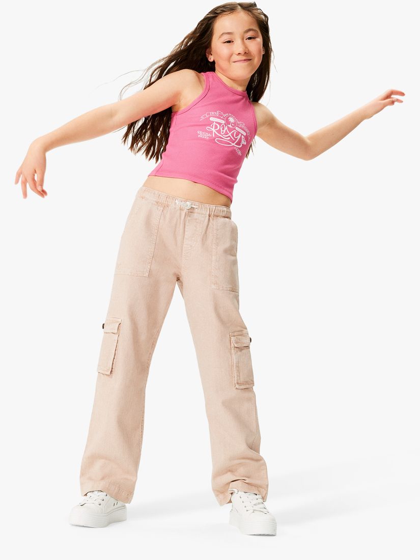 Roxy Kids' Precious High Waist Drawcord Cargo Trousers, Warm Taupe, 16 years