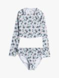 Roxy Kids' Dreamer Long Sleeve Crop Top Rashguard Swim Set, Bel Air Ephemere