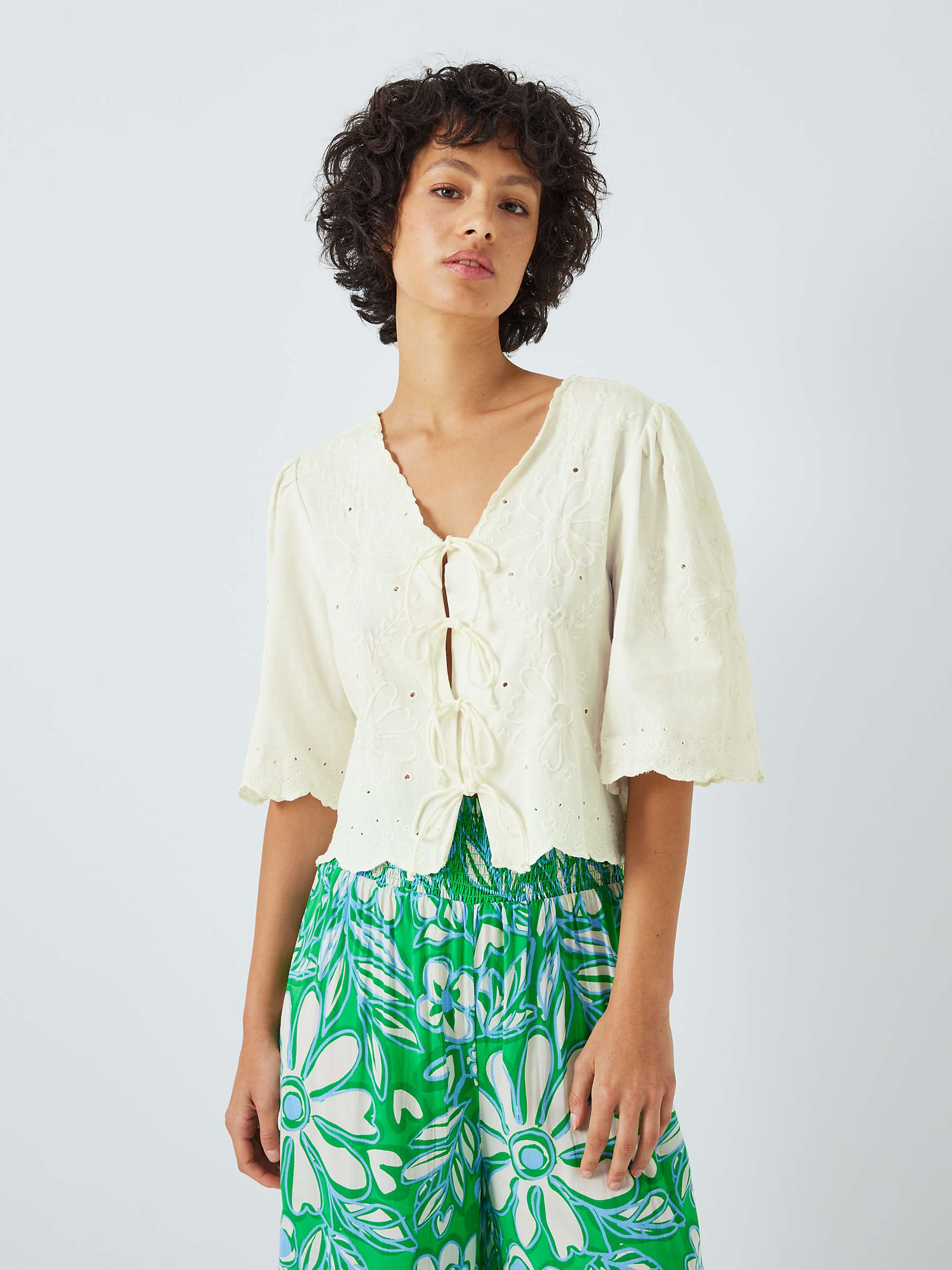 Buy Fabienne Chapot Sterre Broderie Balloon Sleeve Top, Cream White Online at johnlewis.com