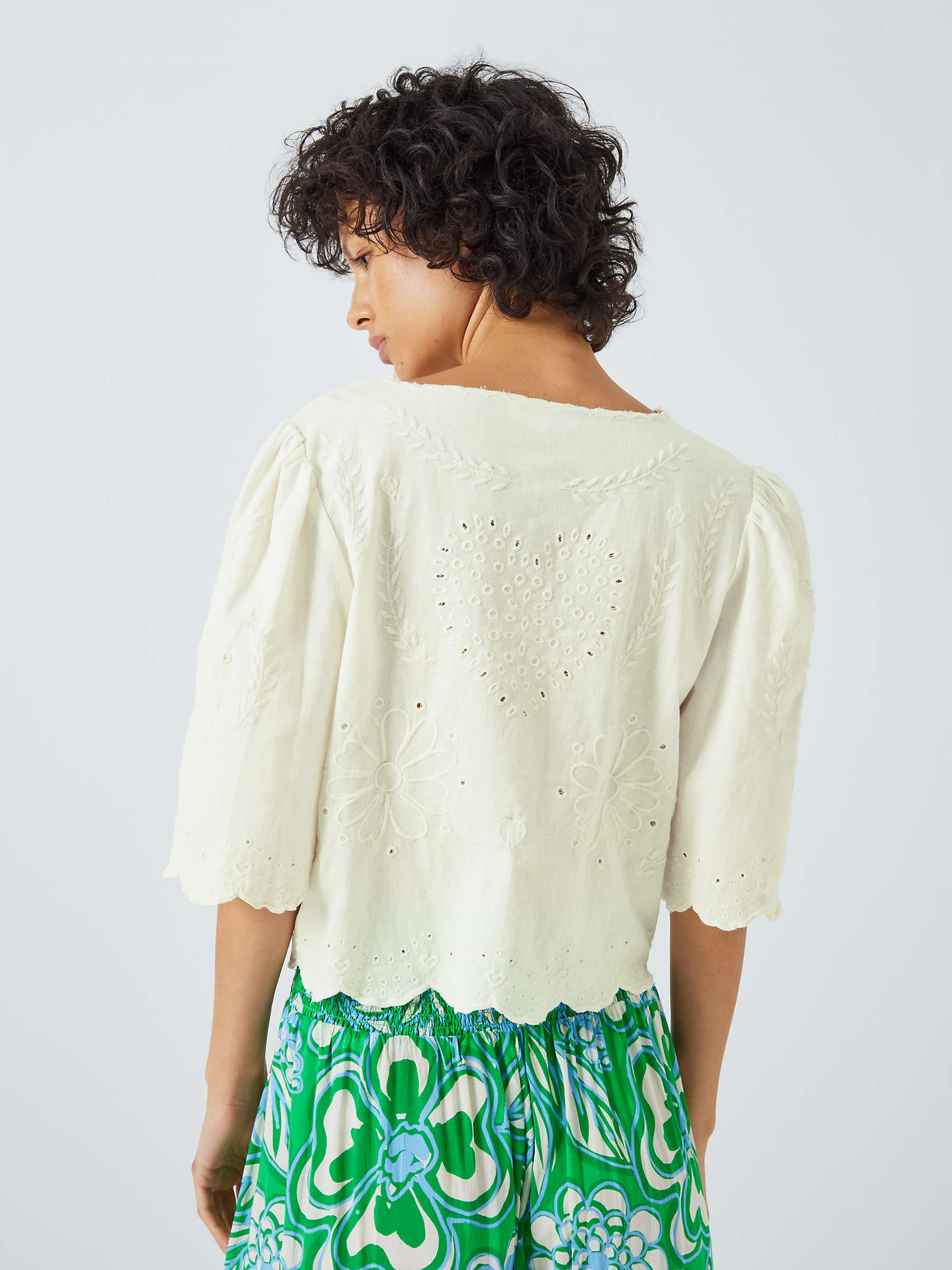 Buy Fabienne Chapot Sterre Broderie Balloon Sleeve Top, Cream White Online at johnlewis.com