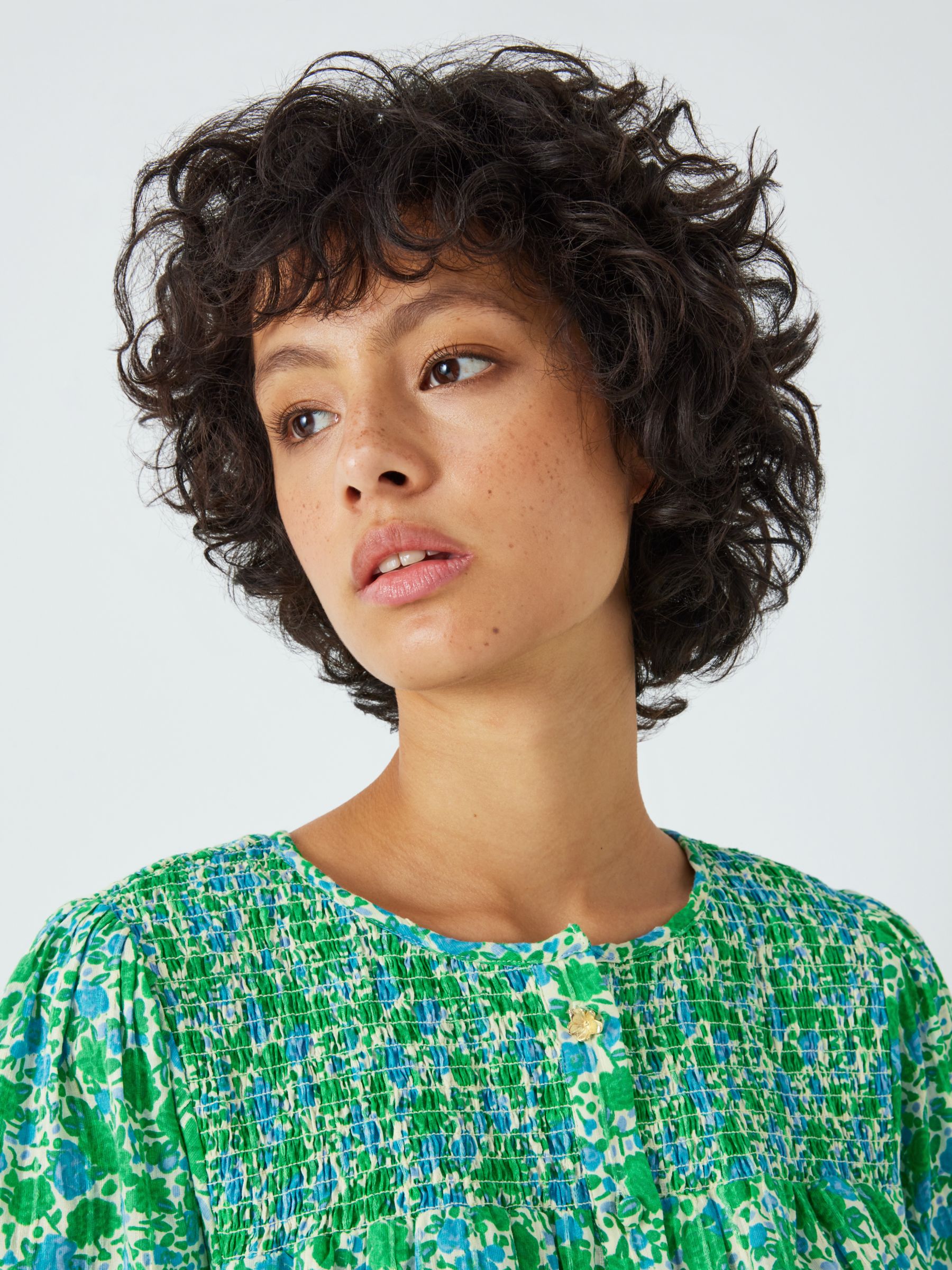 Fabienne Chapot June Floral Print Smock Detail Blouse, Green Apple/Blue ...