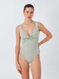 John Lewis St Tropez Stripe Twist Front Shaping Swimsuit, Khaki