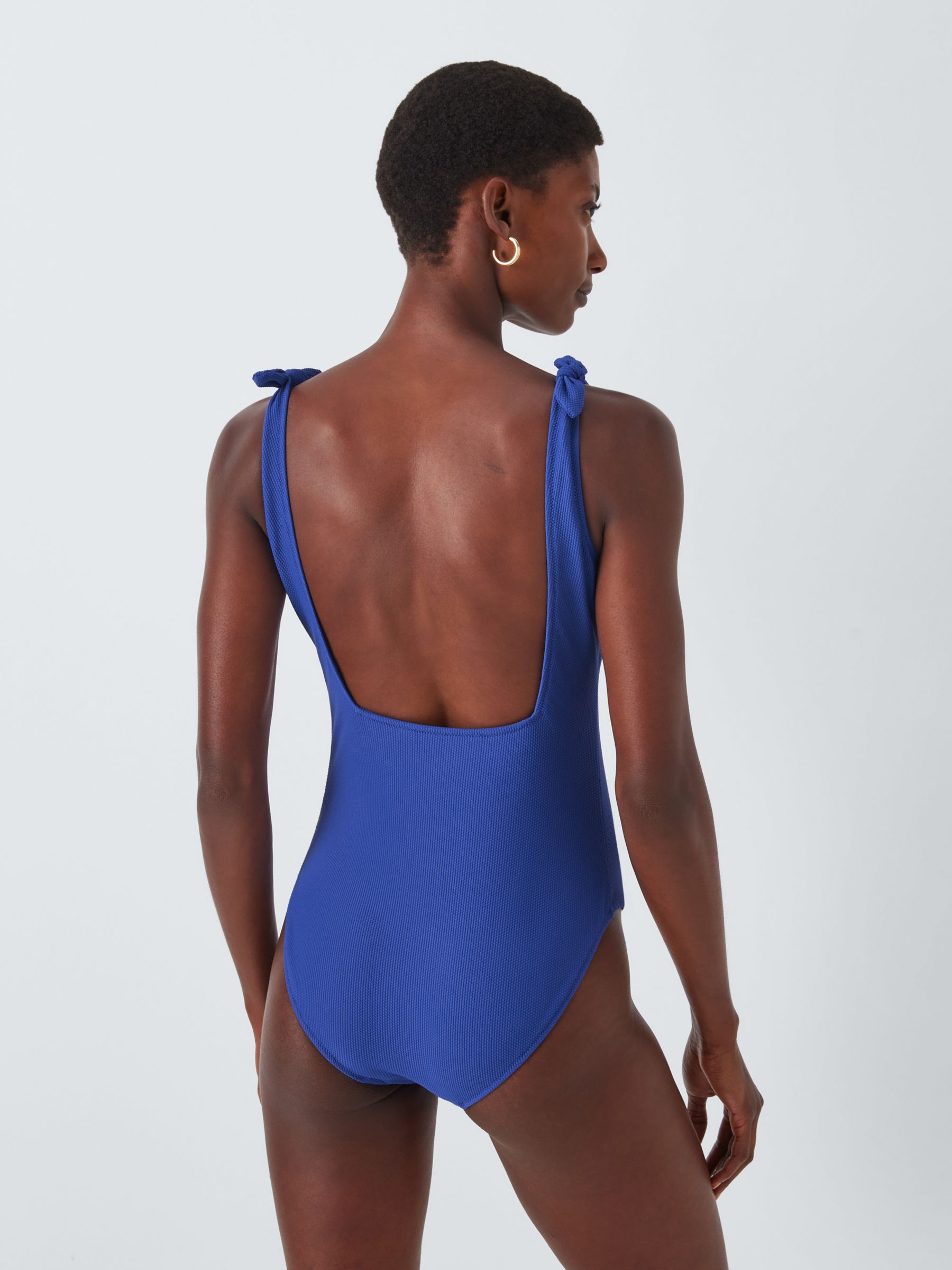 John Lewis Palma Textured Square Neck Swimsuit, Blue, 10