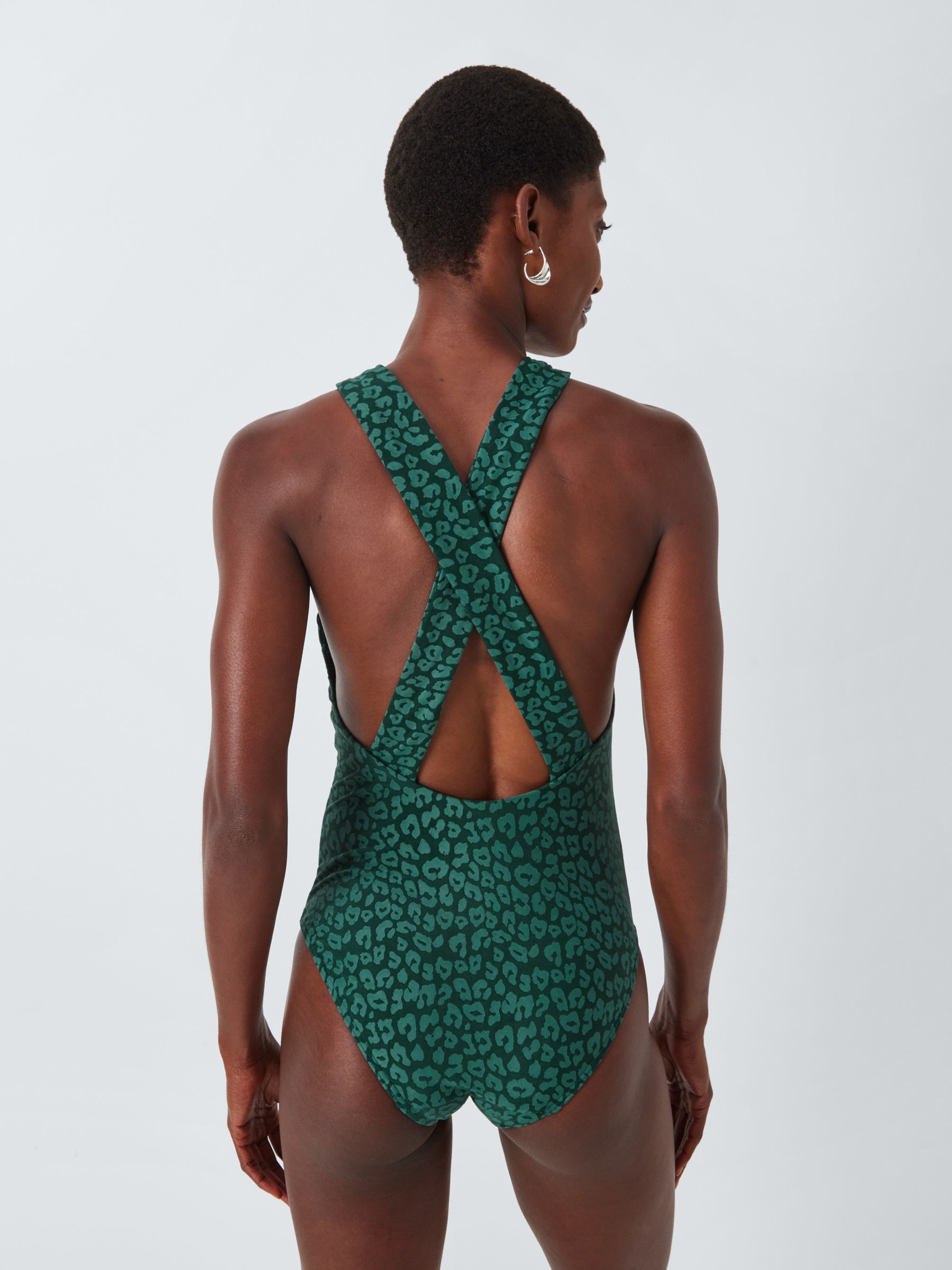 John Lewis Bermuda Twist Neck Swimsuit, Green, 18