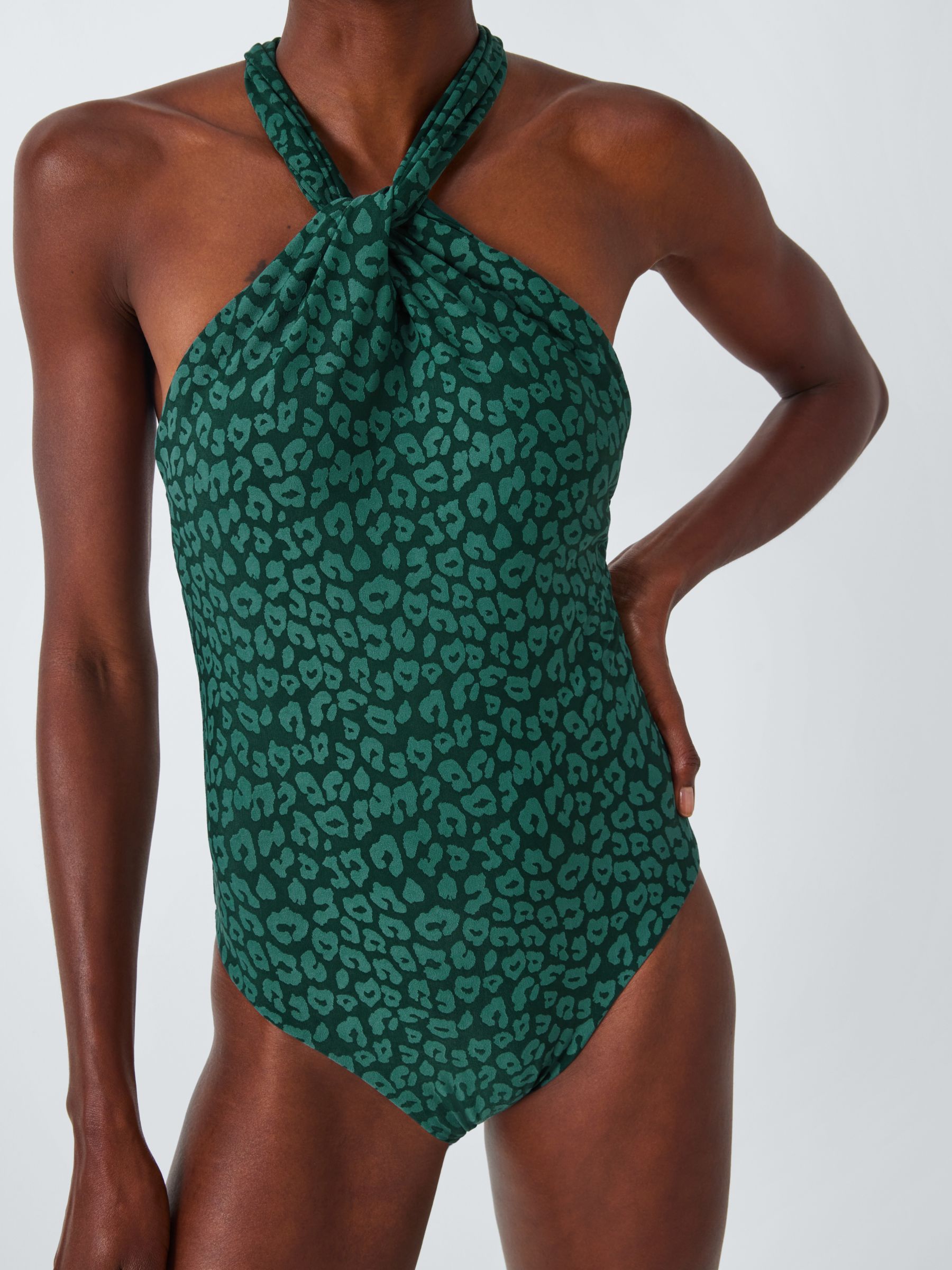 John Lewis Bermuda Twist Neck Swimsuit, Green, 18