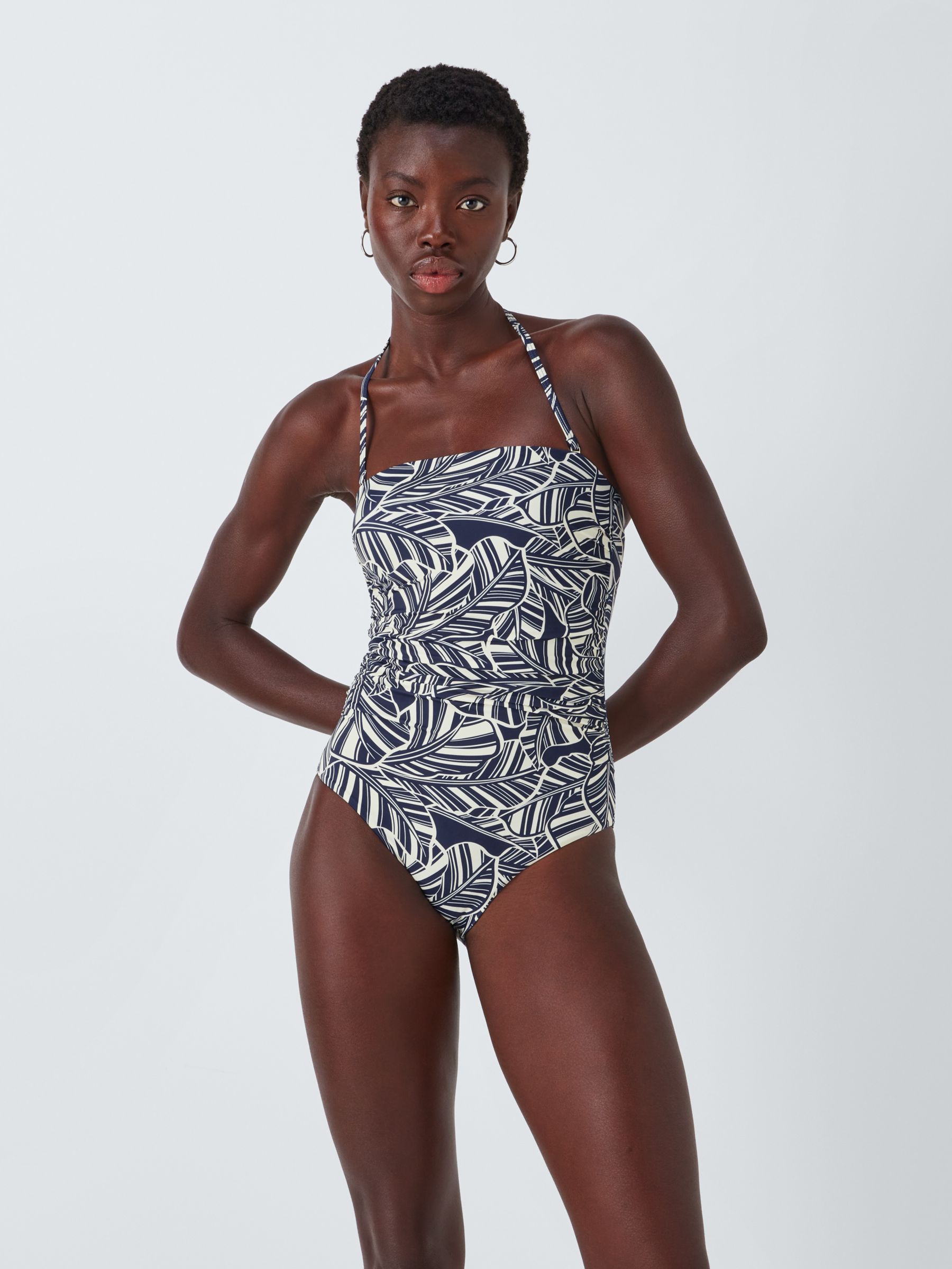 John Lewis Bali Palm Ruched Tummy Control Swimsuit, Navy, 8