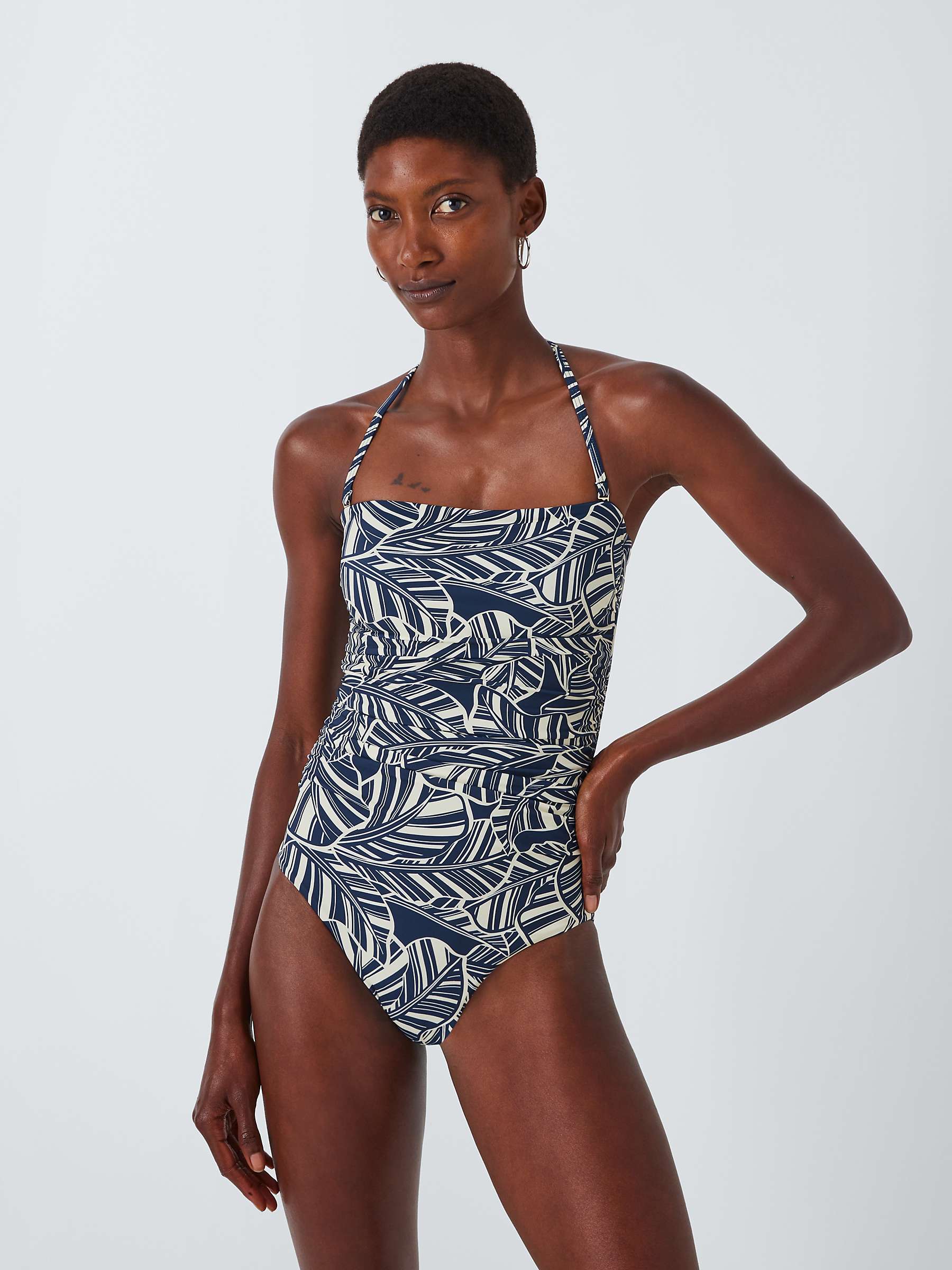 Buy John Lewis Bali Palm Ruched Tummy Control Swimsuit, Navy Online at johnlewis.com