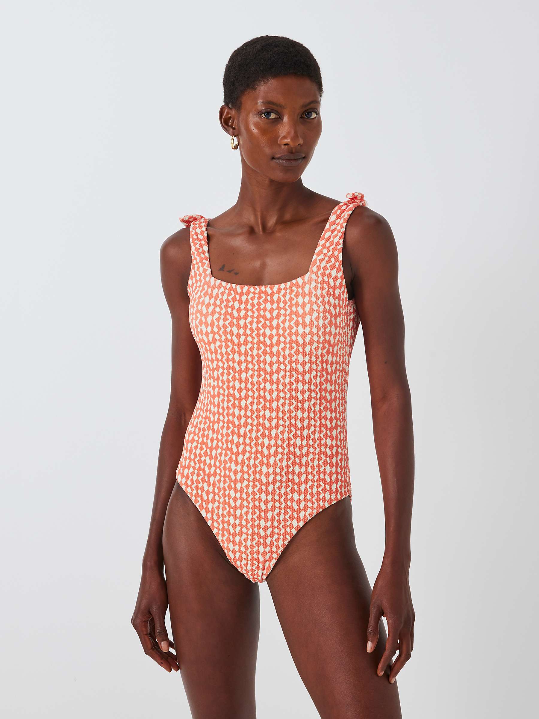 Buy John Lewis Geo Print Square Neck Swimsuit, Orange/Multi Online at johnlewis.com