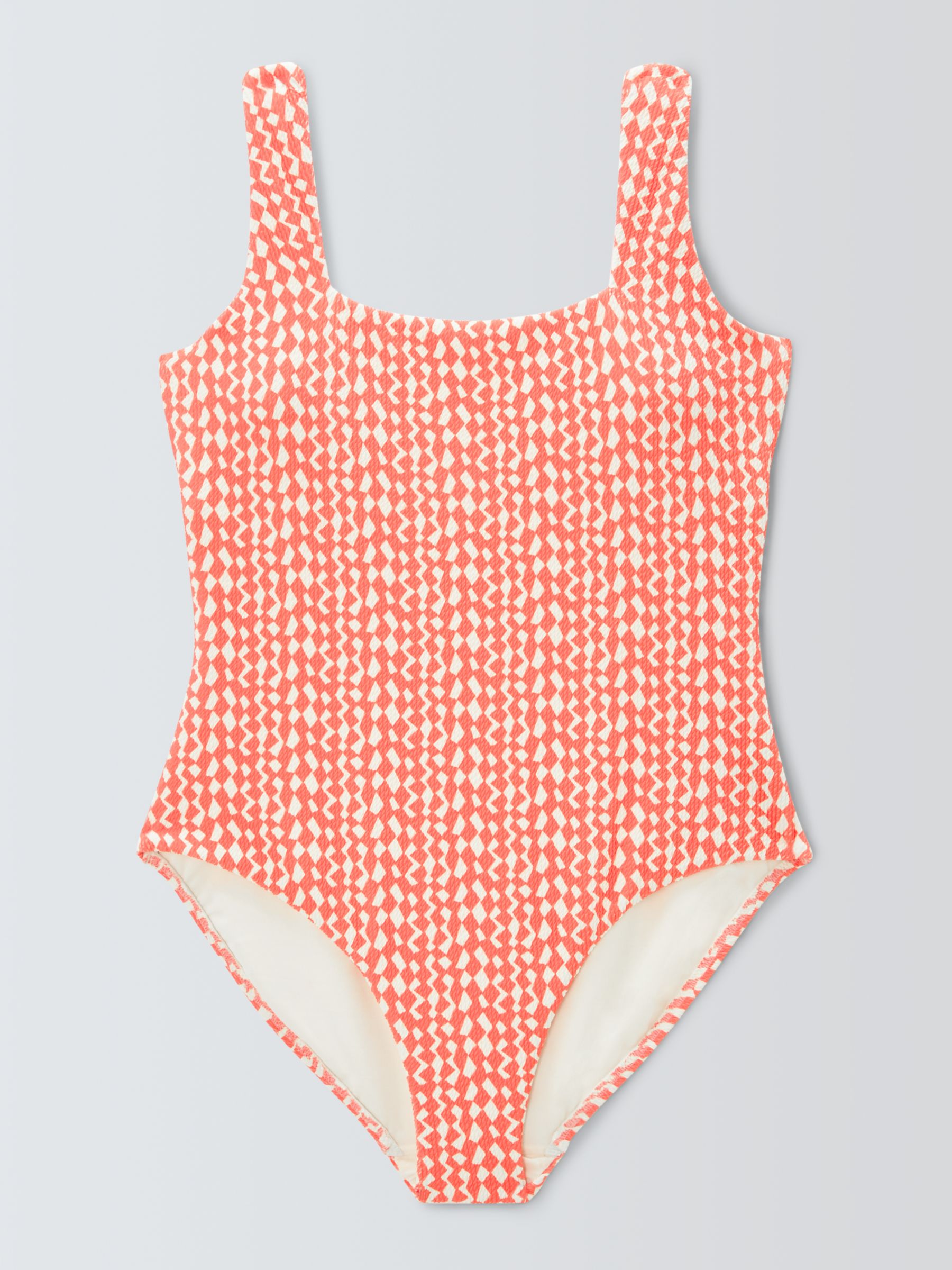 John Lewis Geo Print Square Neck Swimsuit, Orange/Multi, 10