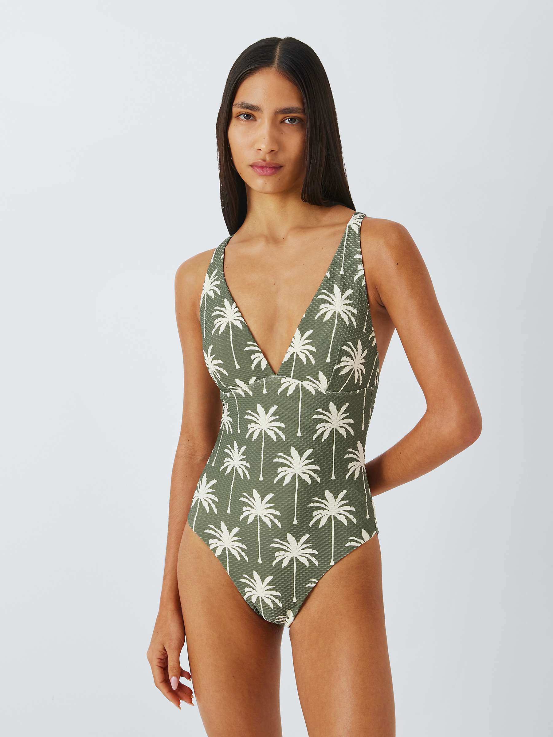 Buy John Lewis Island Palm Print High Apex Swimsuit, Khaki Online at johnlewis.com