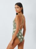 John Lewis Island Palm Print High Apex Swimsuit, Khaki