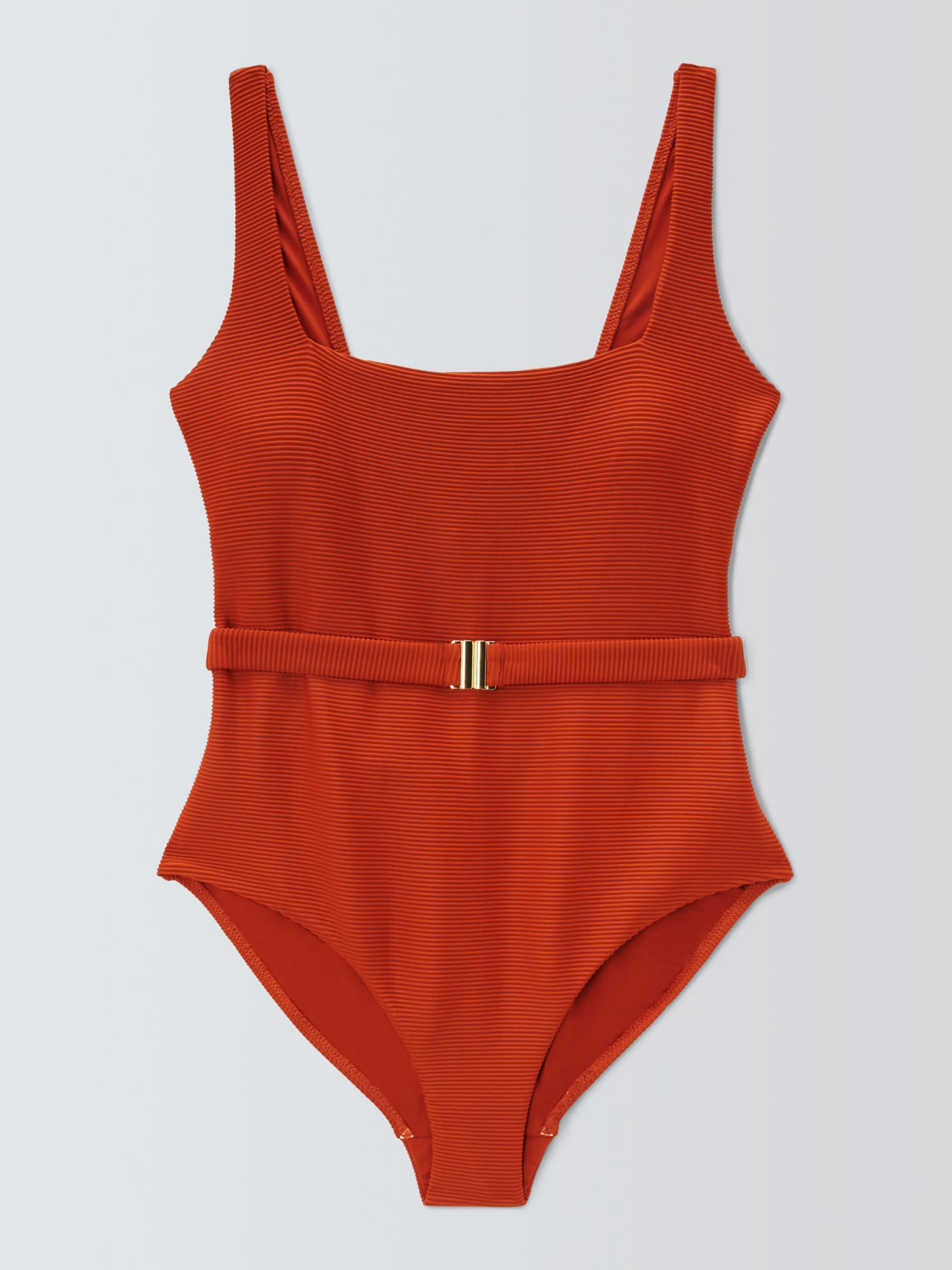 John Lewis Seychelles Textured Belted Swimsuit, Orange, 18