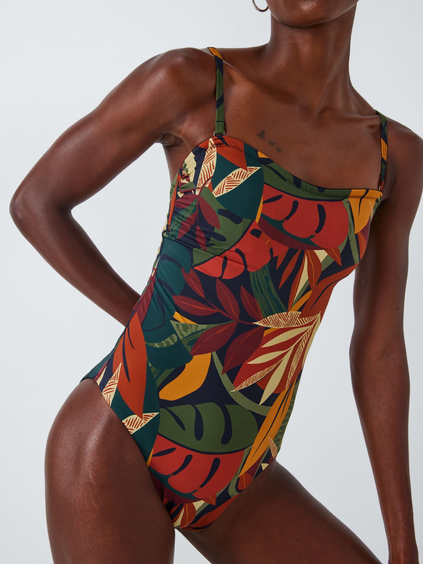John Lewis Coco Leaf Print Swimsuit, Multi, 16
